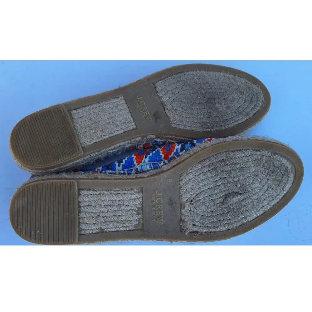 J. Crew made in Spain Cotton Canvas Flat Espadrilles Comfort Beach Shoes Blue 8